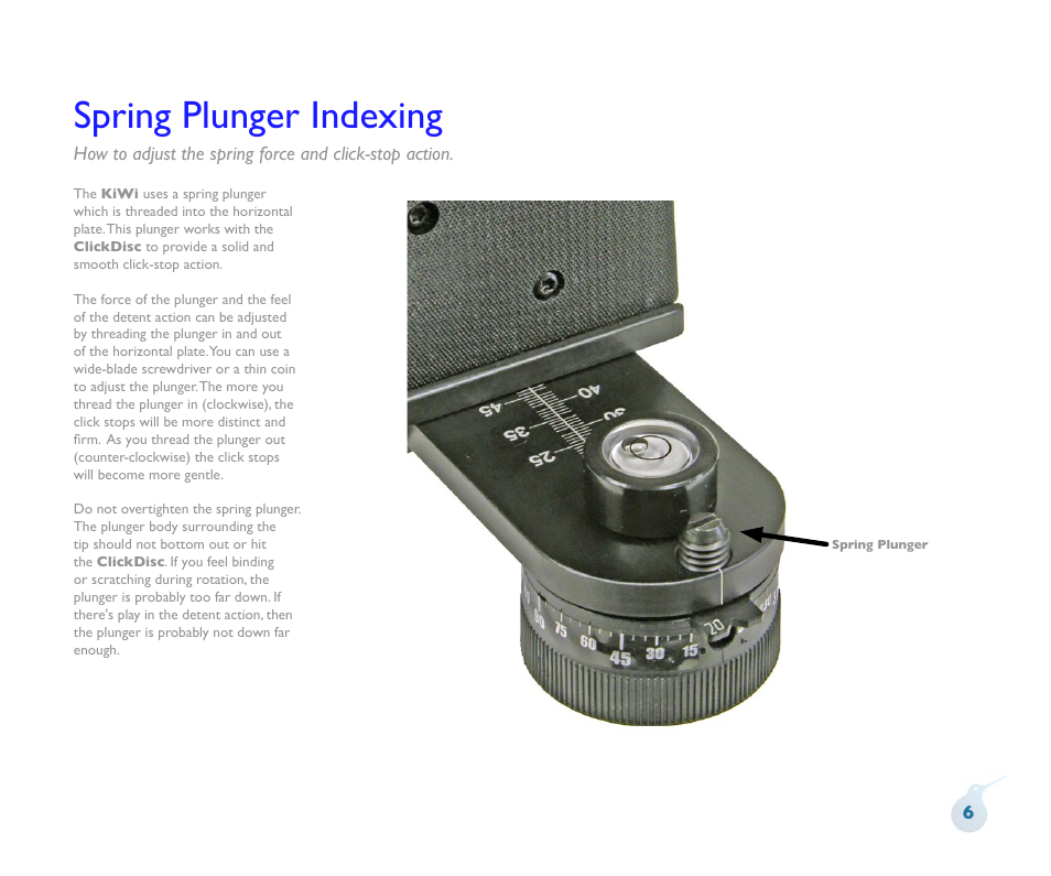 Spring plunger indexing | Kaidan Tripod User Manual | Page 7 / 19
