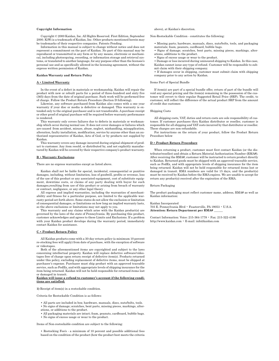 Kaidan KiWiTM 2900 User Manual | Page 2 / 11