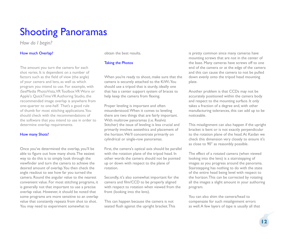 Shooting panoramas | Kaidan KiWi Panoramic Tripod Head User Manual | Page 13 / 15