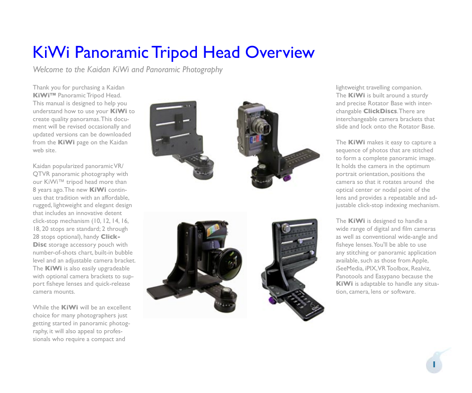 Kiwi panoramic tripod head overview | Kaidan KiWi Panoramic Tripod Head User Manual | Page 2 / 15