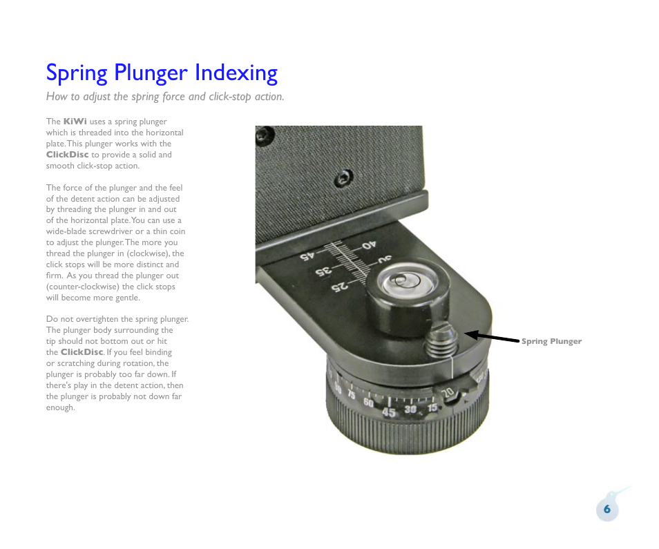 Spring plunger indexing | Kaidan KiWi Panoramic Tripod Head User Manual | Page 7 / 15