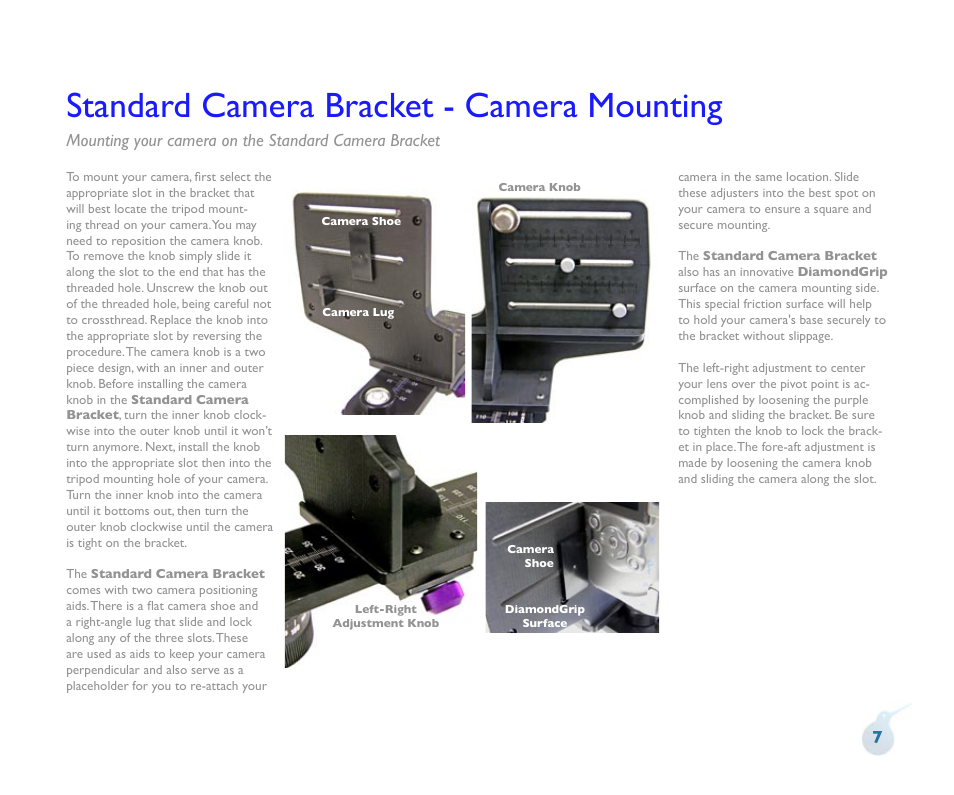 Standard camera bracket - camera mounting | Kaidan KiWi Panoramic Tripod Head User Manual | Page 8 / 15