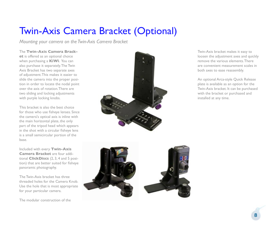 Twin-axis camera bracket (optional) | Kaidan KiWi Panoramic Tripod Head User Manual | Page 9 / 15