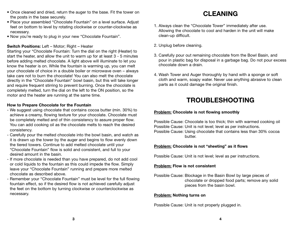 Cleaning, Troubleshooting | Koolatron TCCSF-02 User Manual | Page 3 / 3