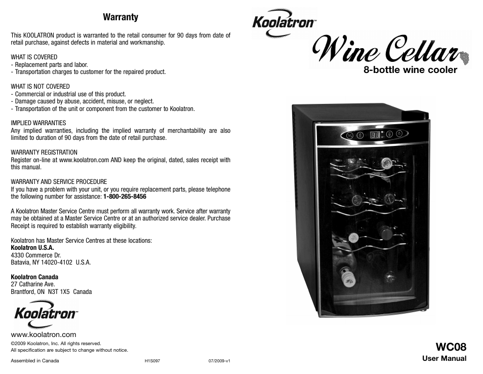 Koolatron WC08 User Manual | 2 pages