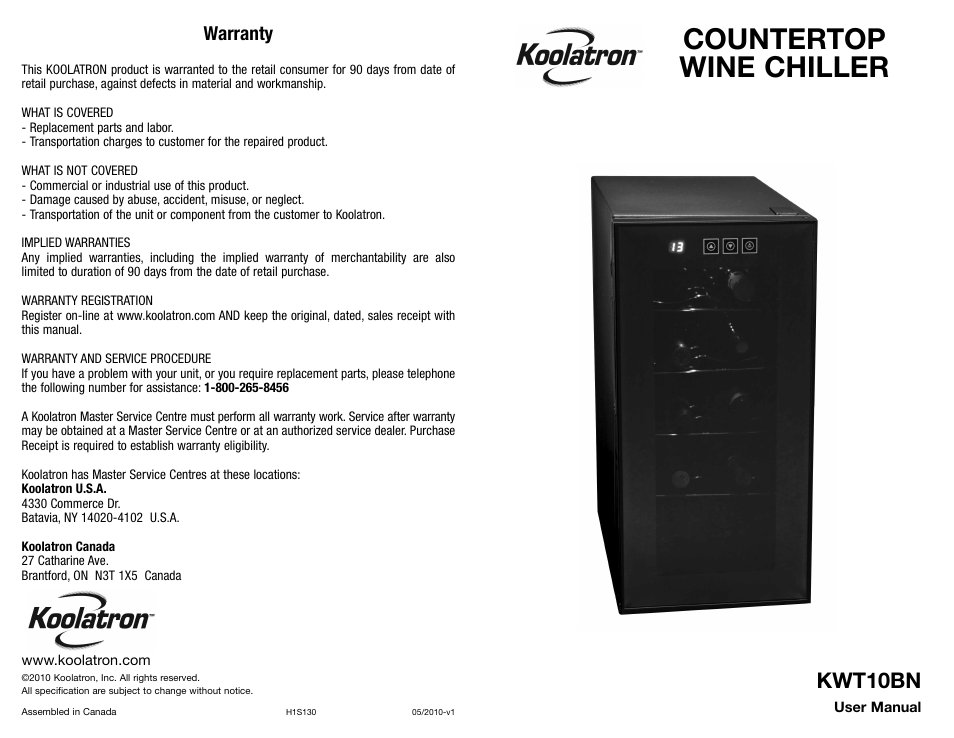 Koolatron KWT10BN User Manual | 2 pages