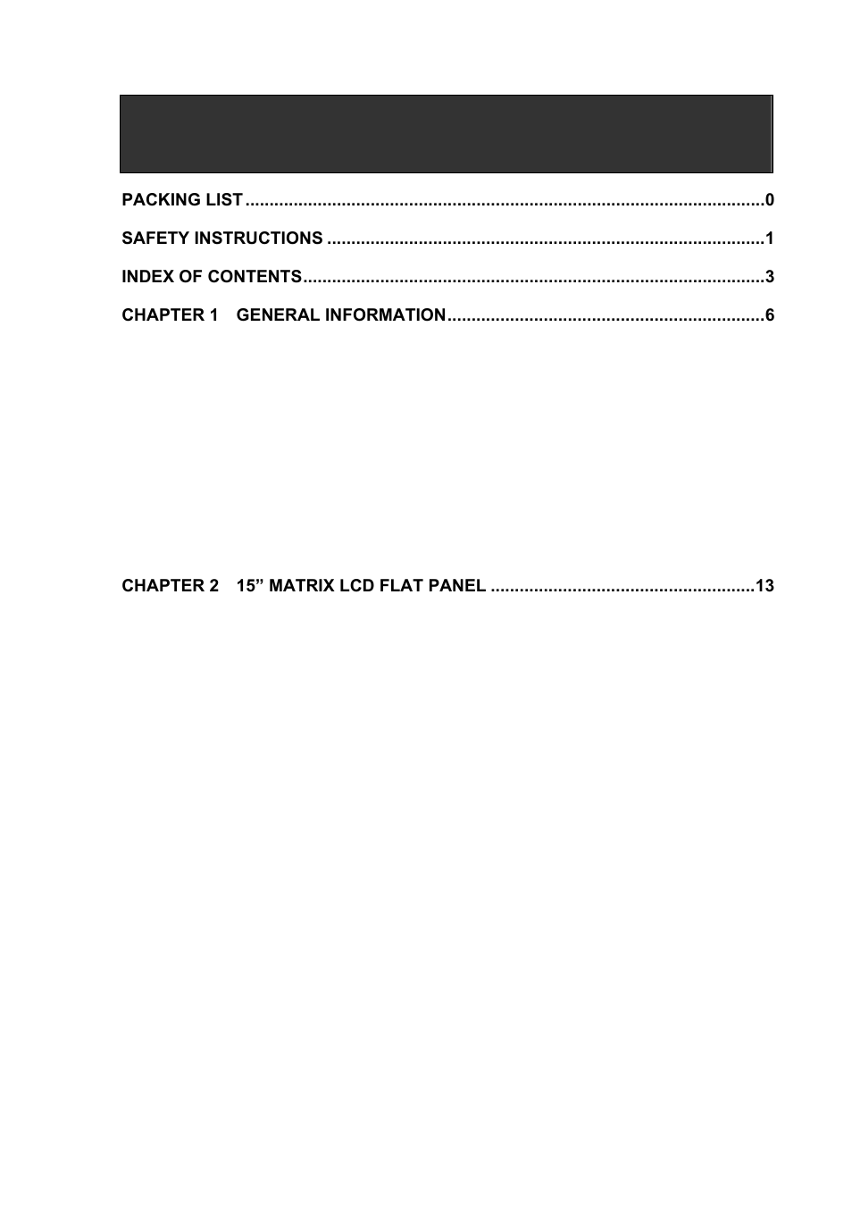 Index of contents | Koller-Craft Plastic Hawkeye 1U rack mount 15" TFT monitor/keyboard drawer RPD-1151 User Manual | Page 6 / 43