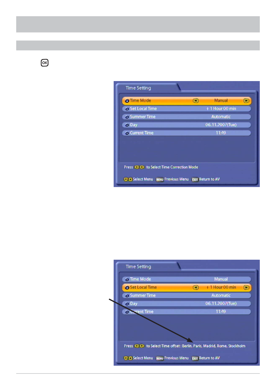 Setting system parameters, Time setup | Kathrein UFC 861si User Manual | Page 30 / 128