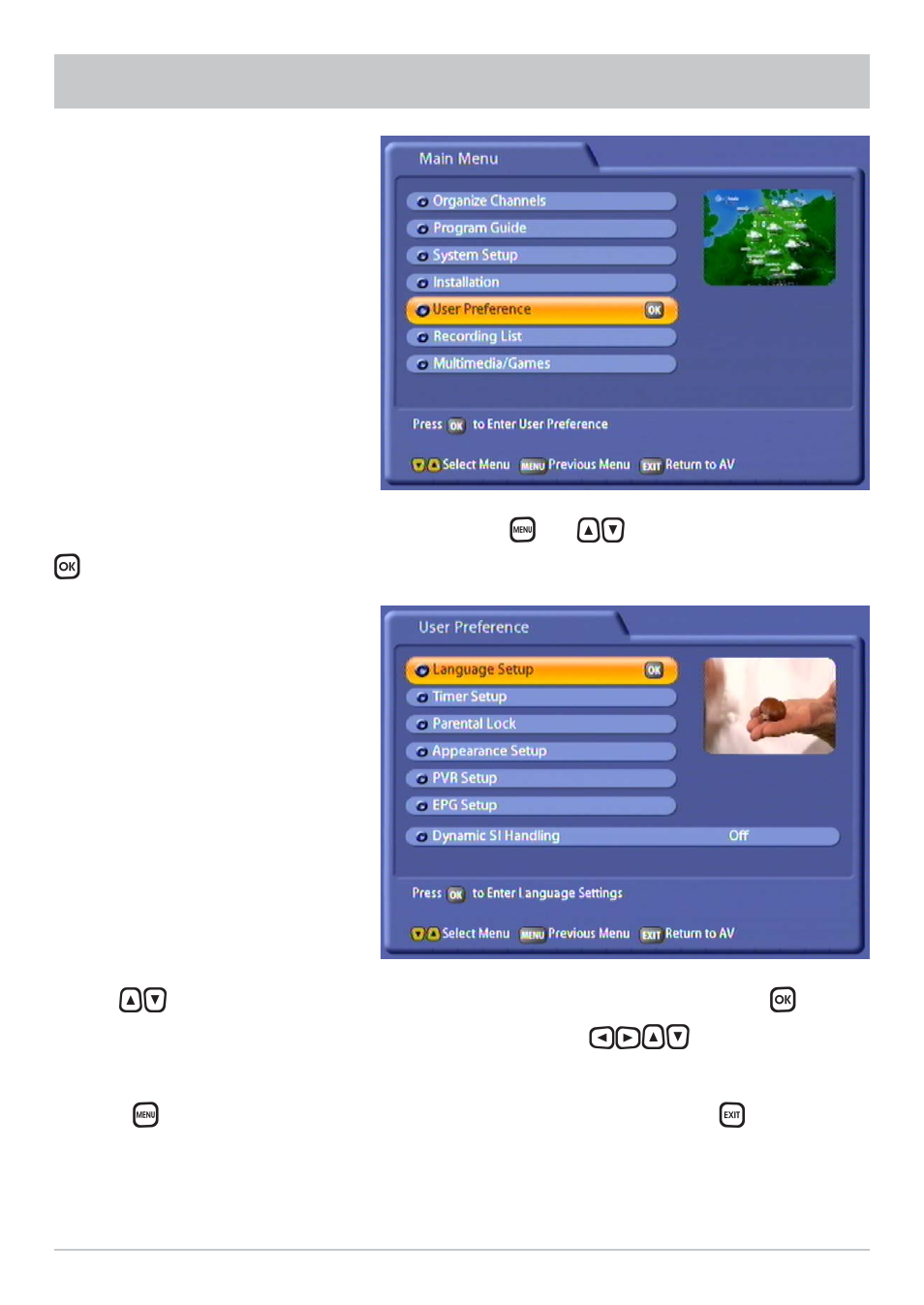 User settings | Kathrein UFC 861si User Manual | Page 40 / 128