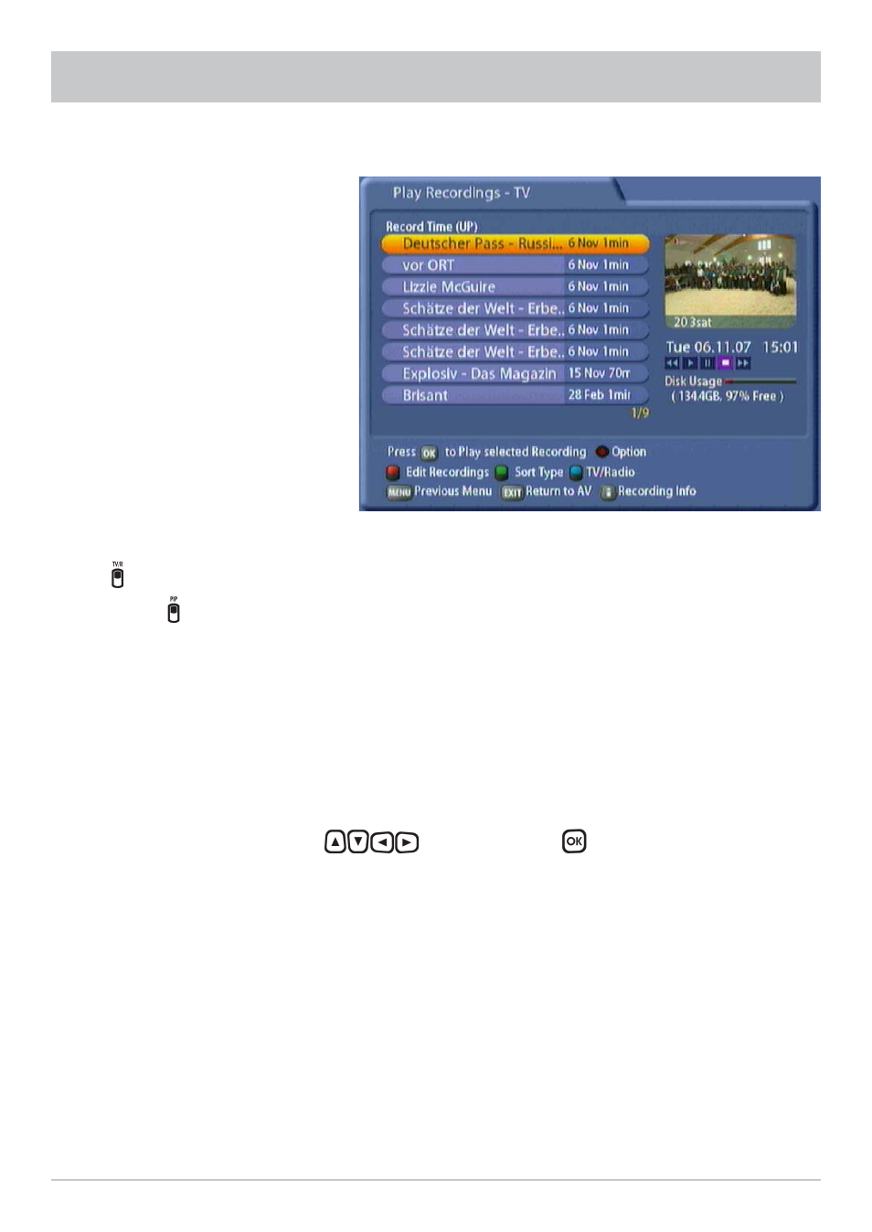 Recording list | Kathrein UFC 861si User Manual | Page 76 / 128