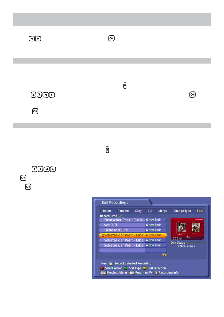 Recording list | Kathrein UFC 861si User Manual | Page 87 / 128