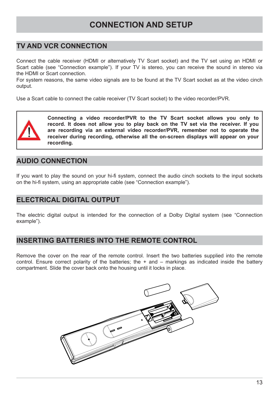 Connection and setup | Kathrein DVB Cable Receiver UFC 662sw User Manual | Page 13 / 60