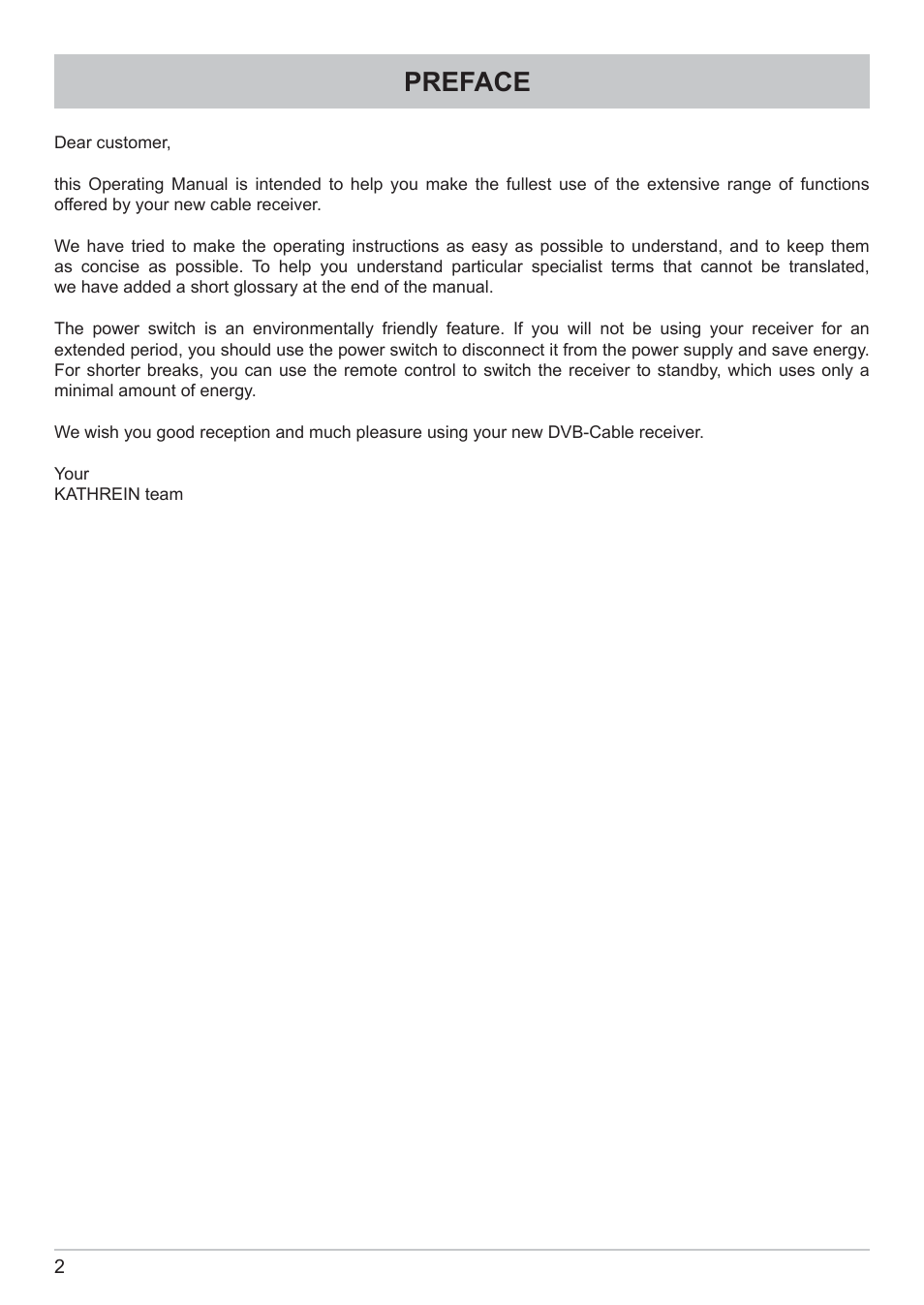 Preface | Kathrein DVB Cable Receiver UFC 662sw User Manual | Page 2 / 60