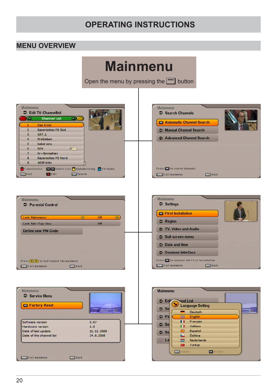 Mainmenu | Kathrein DVB Cable Receiver UFC 662sw User Manual | Page 20 / 60