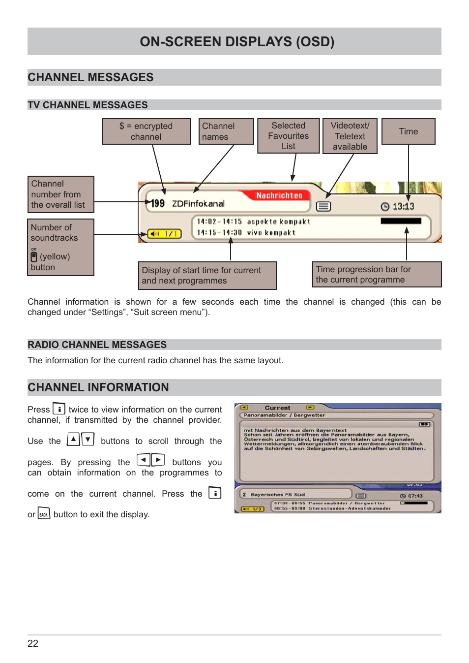 On-screen displays (osd) | Kathrein DVB Cable Receiver UFC 662sw User Manual | Page 22 / 60