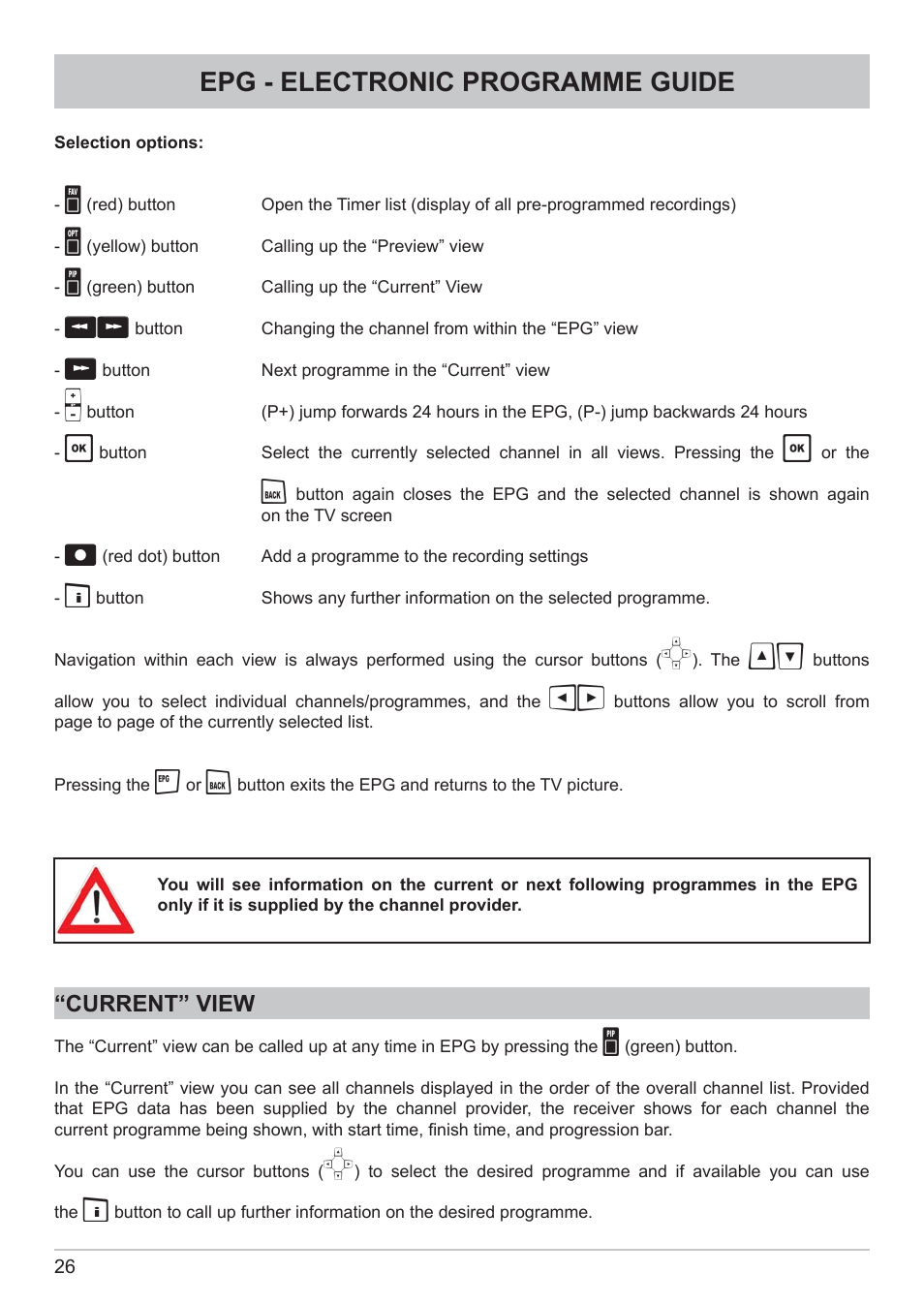 Epg - electronic programme guide | Kathrein DVB Cable Receiver UFC 662sw User Manual | Page 26 / 60