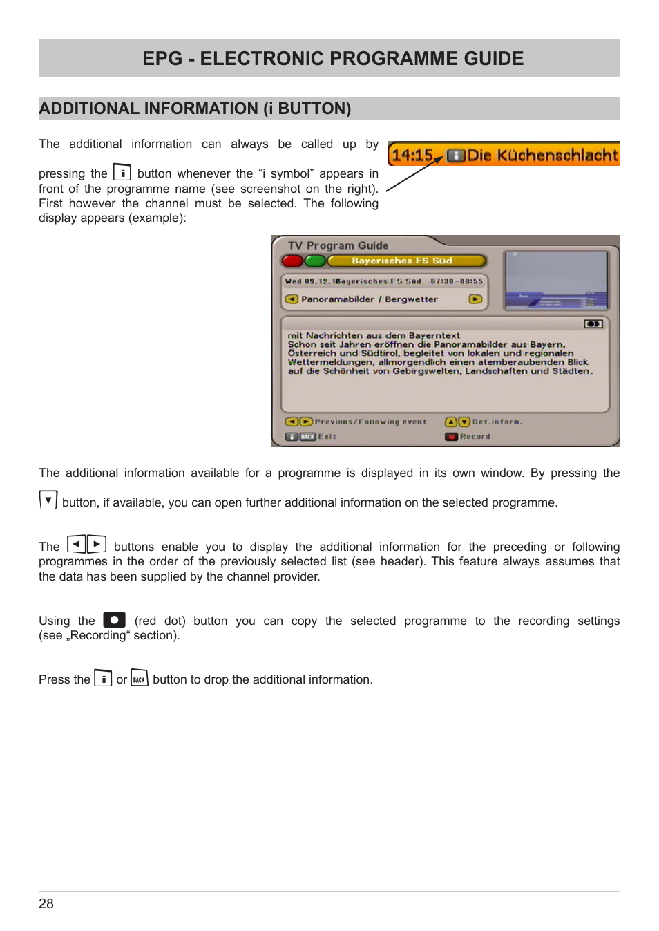 Epg - electronic programme guide | Kathrein DVB Cable Receiver UFC 662sw User Manual | Page 28 / 60
