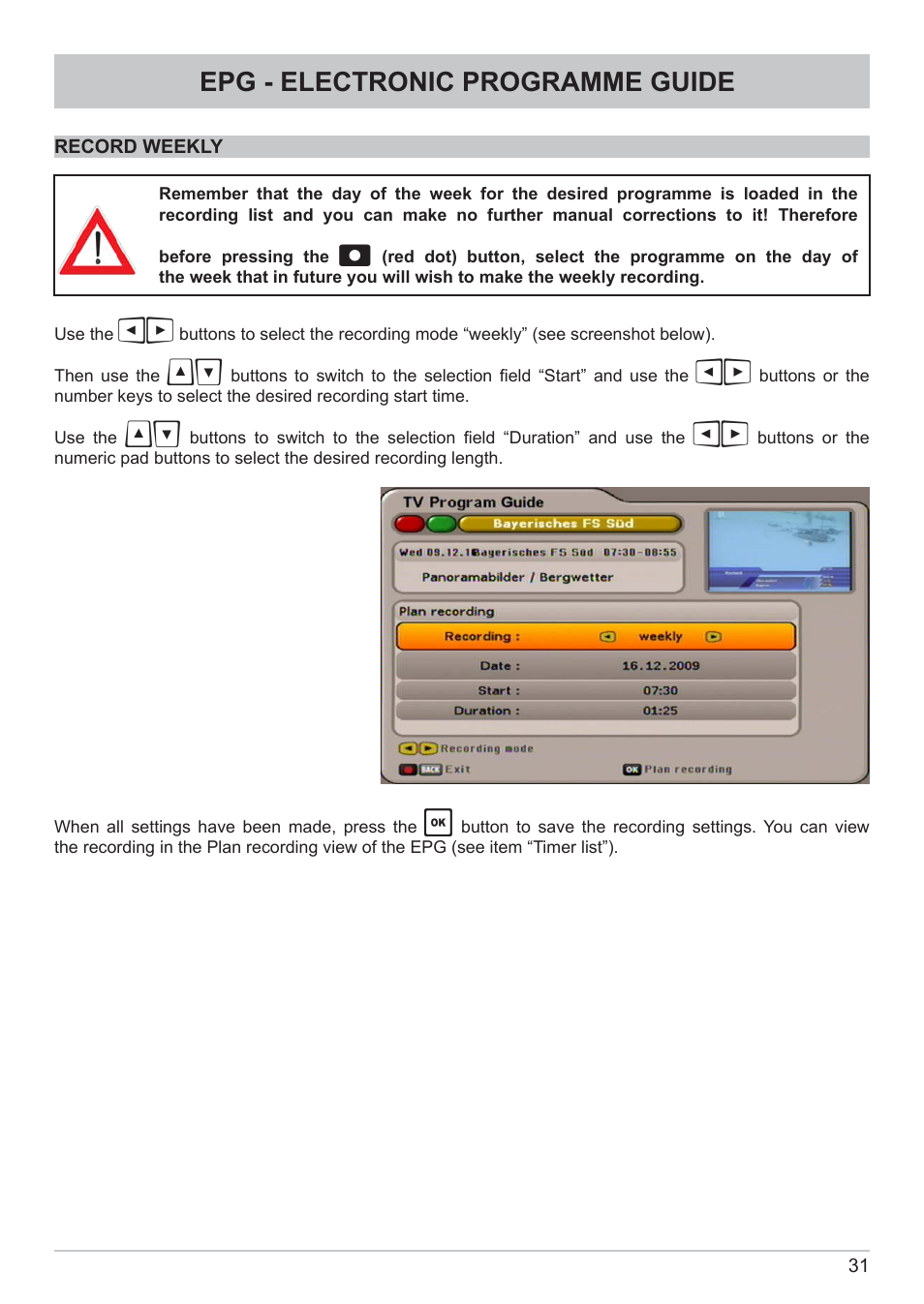 Epg - electronic programme guide | Kathrein DVB Cable Receiver UFC 662sw User Manual | Page 31 / 60