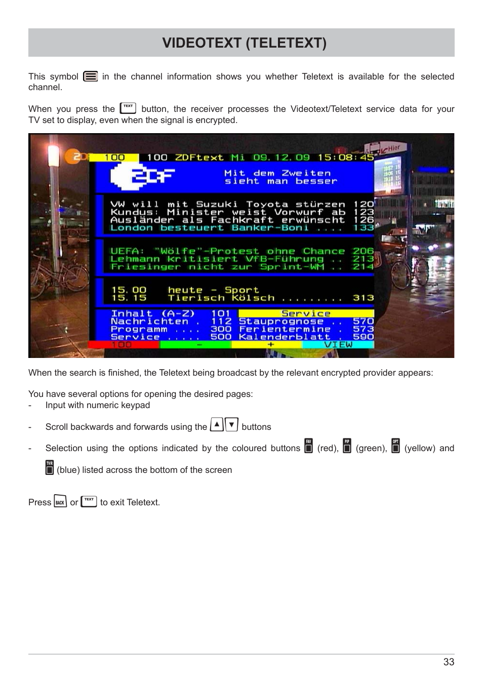Videotext (teletext) | Kathrein DVB Cable Receiver UFC 662sw User Manual | Page 33 / 60