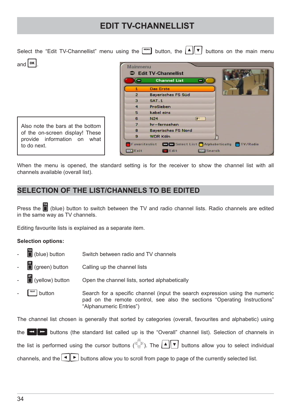 Edit tv-channellist | Kathrein DVB Cable Receiver UFC 662sw User Manual | Page 34 / 60