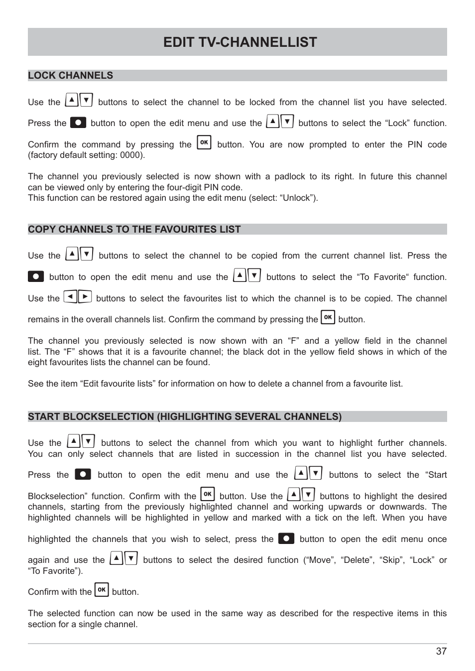Edit tv-channellist | Kathrein DVB Cable Receiver UFC 662sw User Manual | Page 37 / 60