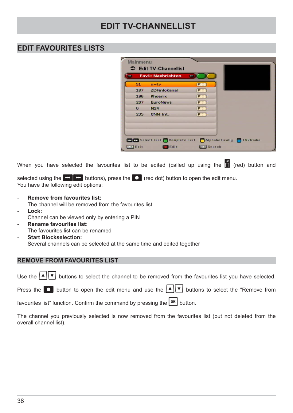 Edit tv-channellist | Kathrein DVB Cable Receiver UFC 662sw User Manual | Page 38 / 60