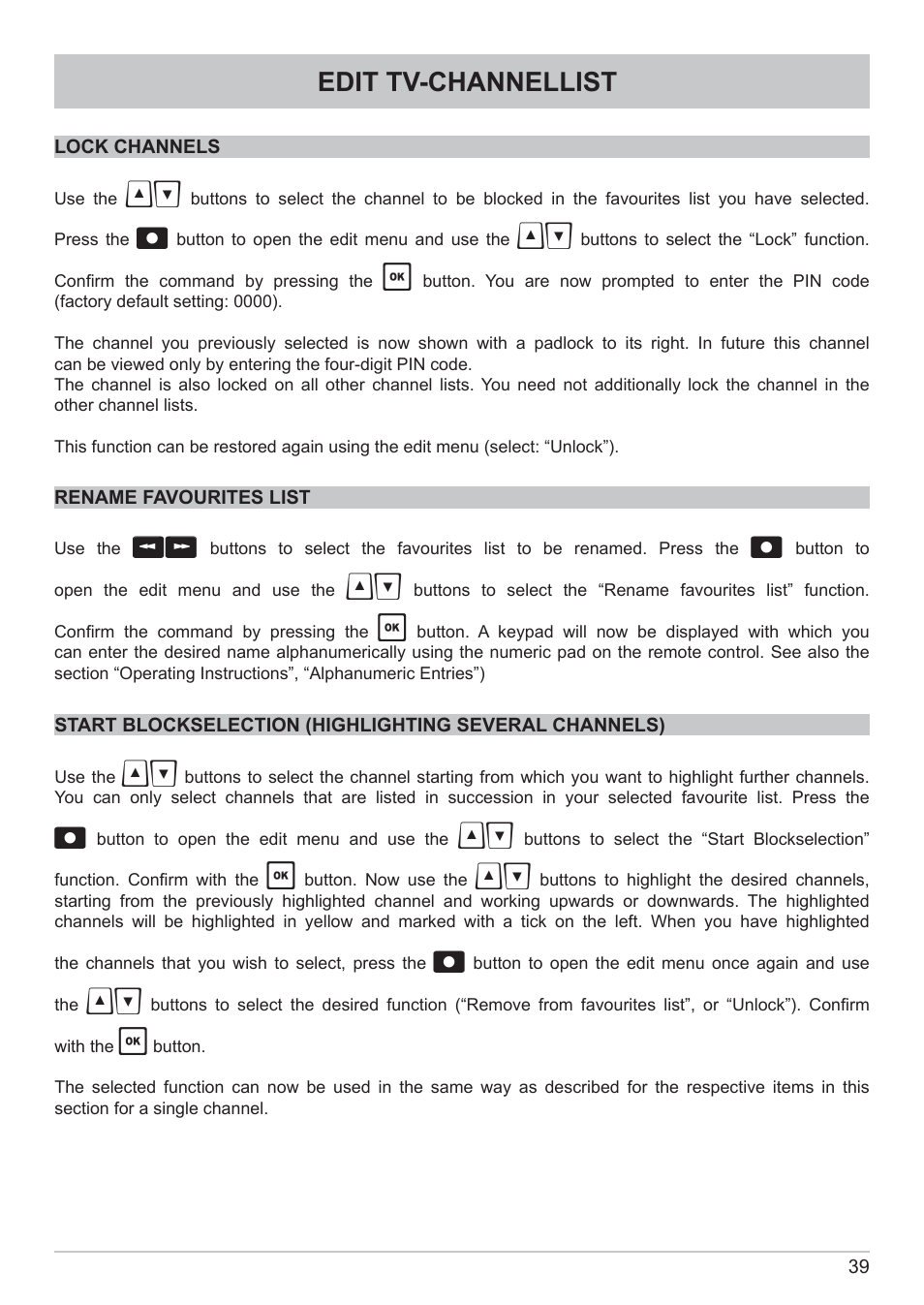 Edit tv-channellist | Kathrein DVB Cable Receiver UFC 662sw User Manual | Page 39 / 60