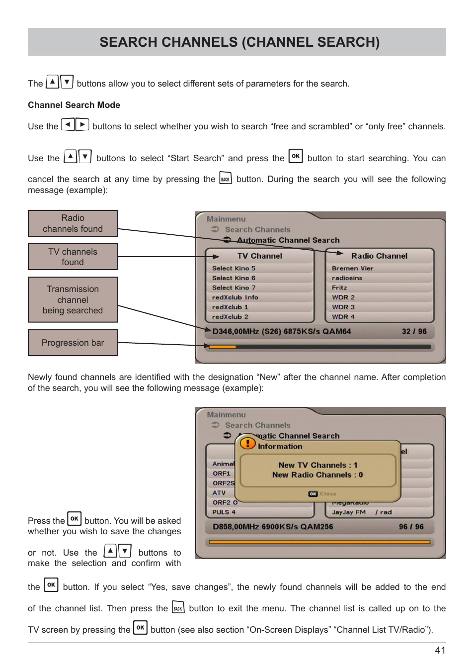 Search channels (channel search) | Kathrein DVB Cable Receiver UFC 662sw User Manual | Page 41 / 60