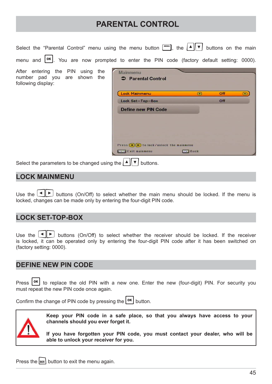Parental control | Kathrein DVB Cable Receiver UFC 662sw User Manual | Page 45 / 60