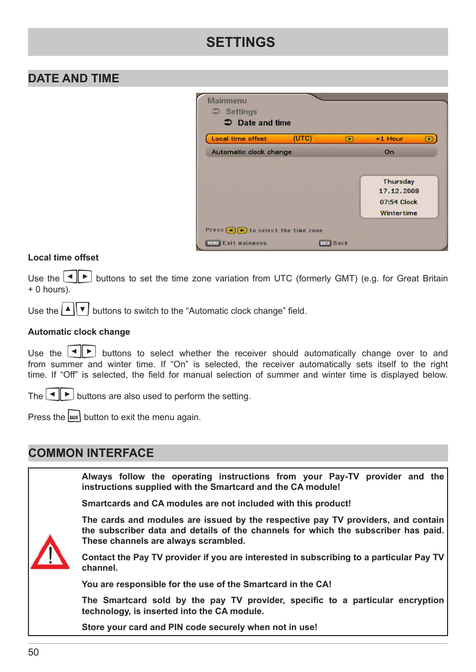 Settings | Kathrein DVB Cable Receiver UFC 662sw User Manual | Page 50 / 60