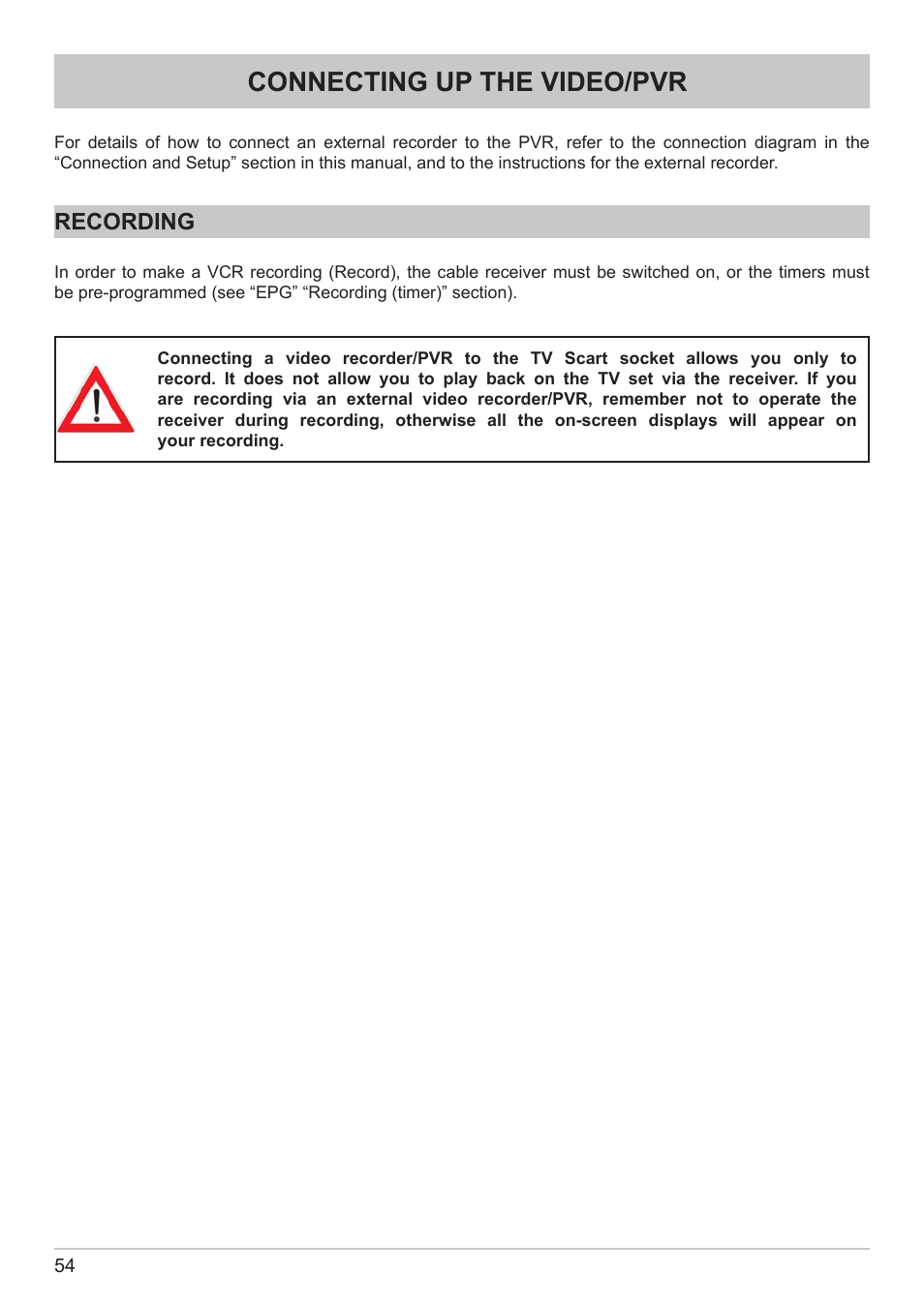 Connecting up the video/pvr | Kathrein DVB Cable Receiver UFC 662sw User Manual | Page 54 / 60