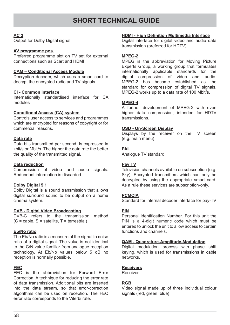 Short technical guide | Kathrein DVB Cable Receiver UFC 662sw User Manual | Page 58 / 60