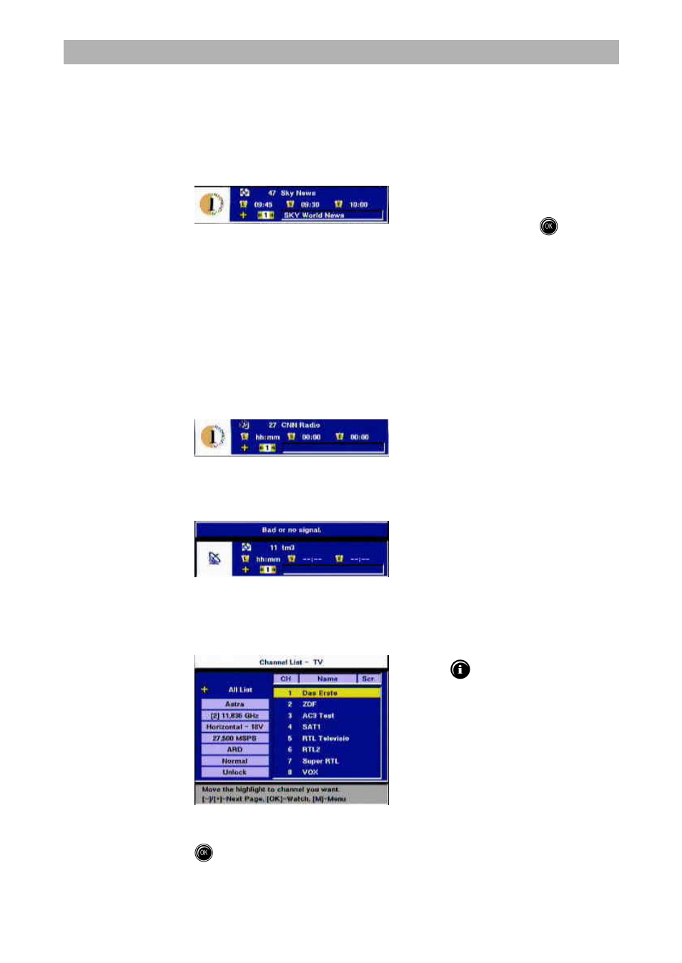 Osd on-screen displays, Important on-screen displays | Kathrein UFD 545 User Manual | Page 17 / 65