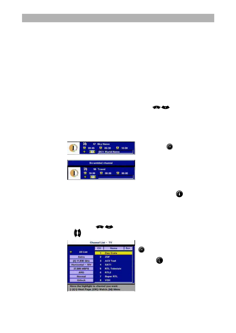 Channel selection, Selecting a tv channel | Kathrein UFD 545 User Manual | Page 18 / 65