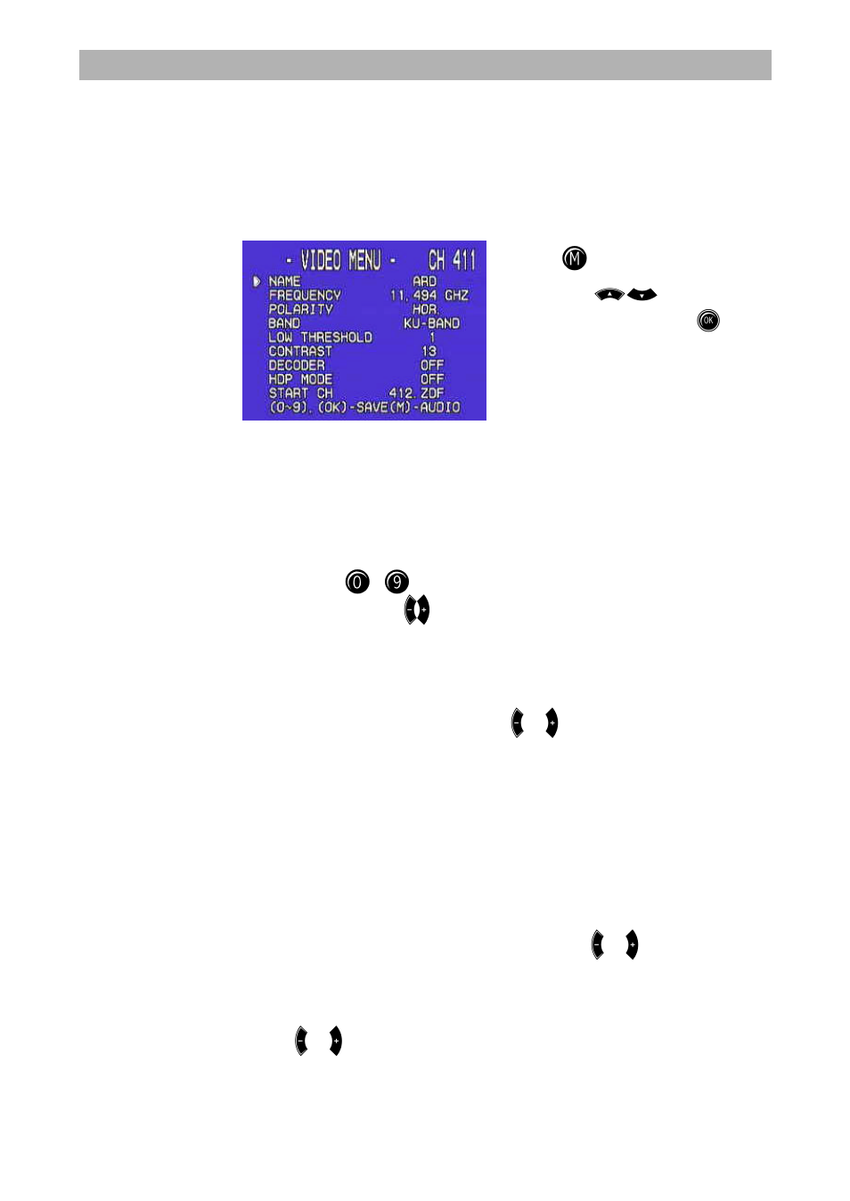 Analogue settings, Video menu | Kathrein UFD 545 User Manual | Page 44 / 65