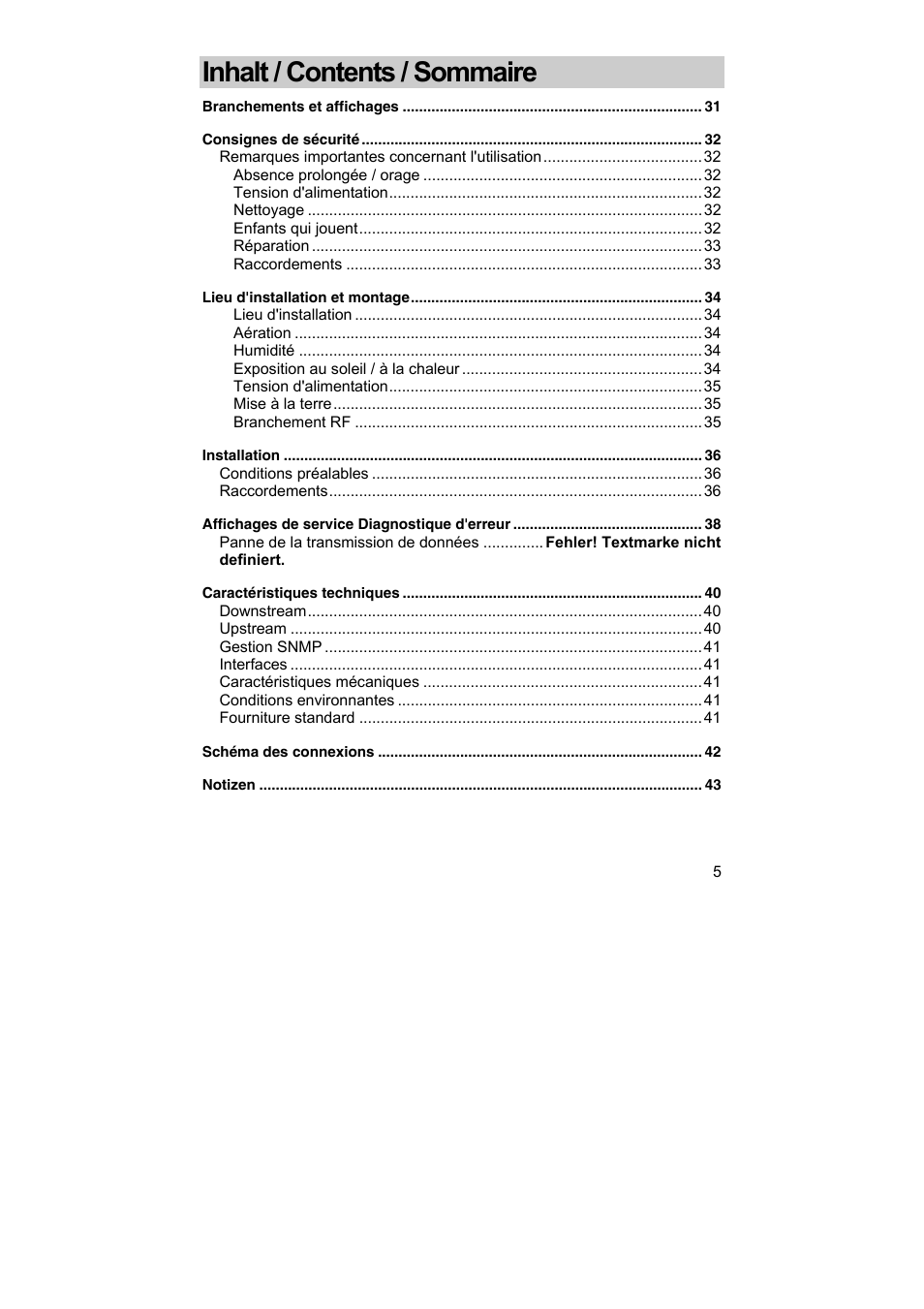 Inhalt / contents / sommaire | Kathrein DCM 42 User Manual | Page 5 / 45