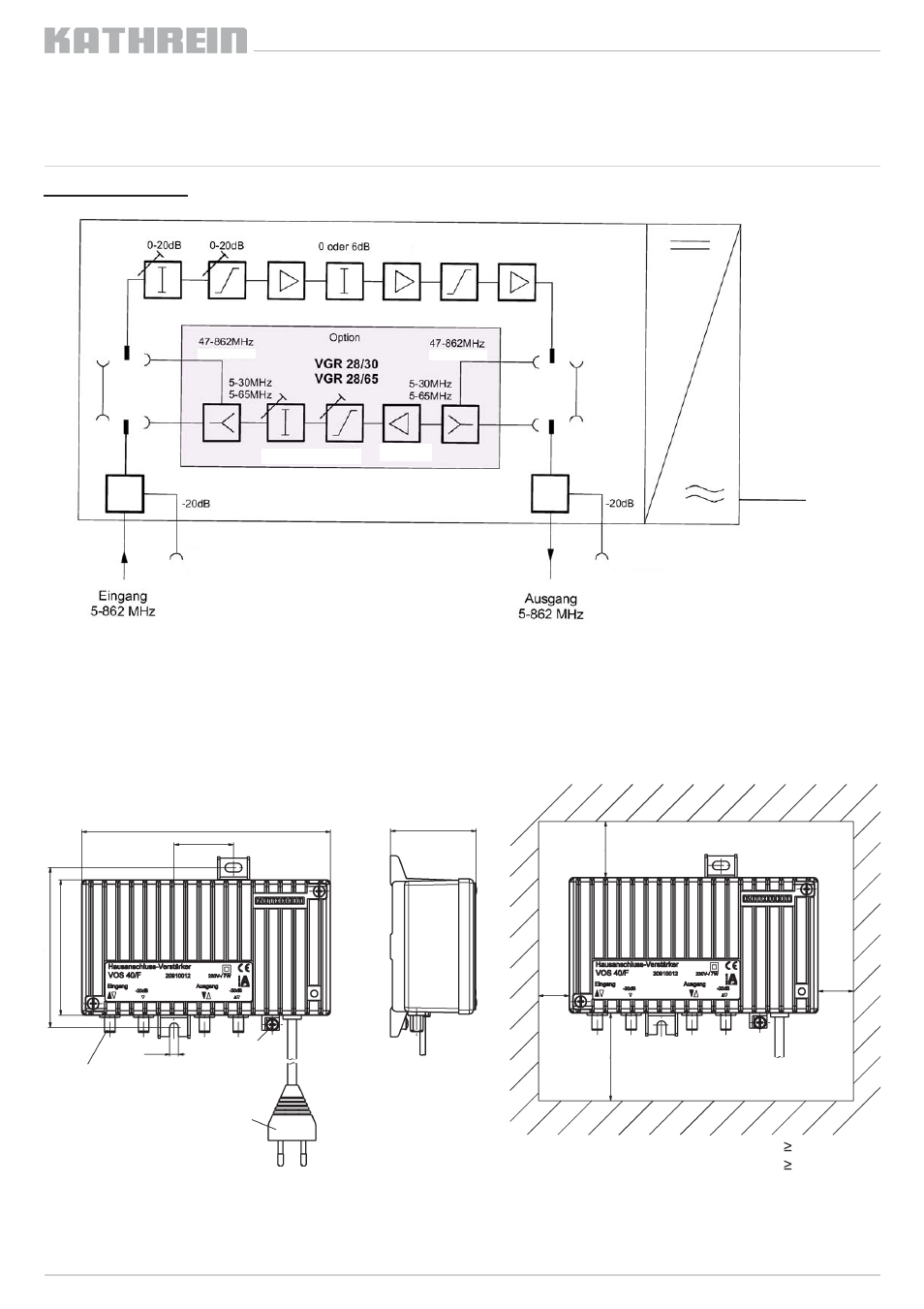 Blockschaltbild: vos 40/f, Montage: nur durch authorisiertes personal, Zulässige montage | Kathrein VOS 40/F User Manual | Page 3 / 16