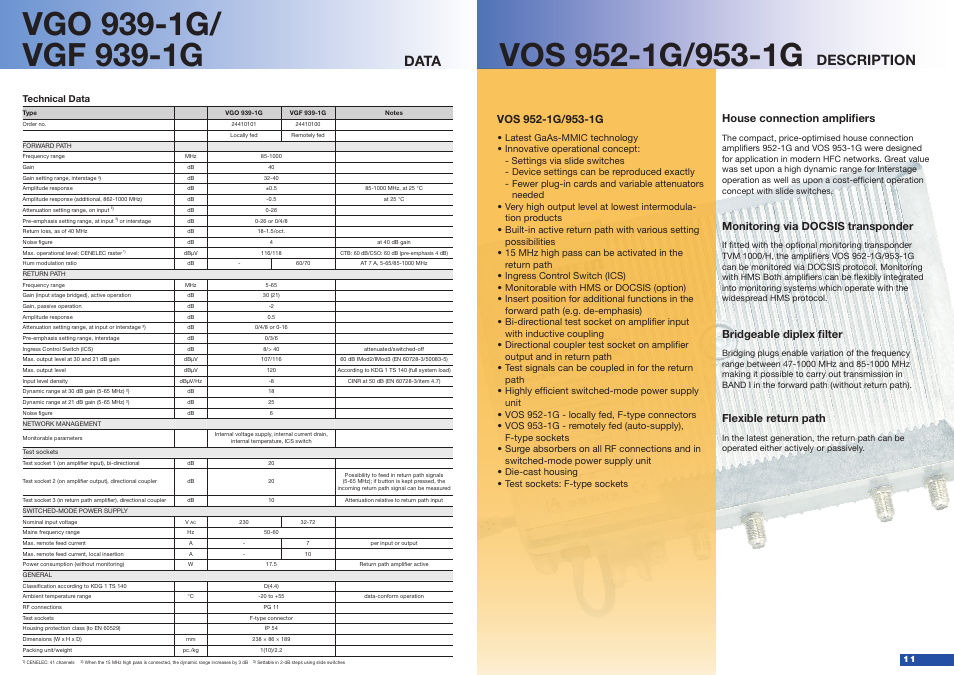 Description, Data, Monitoring via docsis transponder | Bridgeable diplex filter, Flexible return path | Kathrein VGP 9033-1G/9041 User Manual | Page 6 / 11