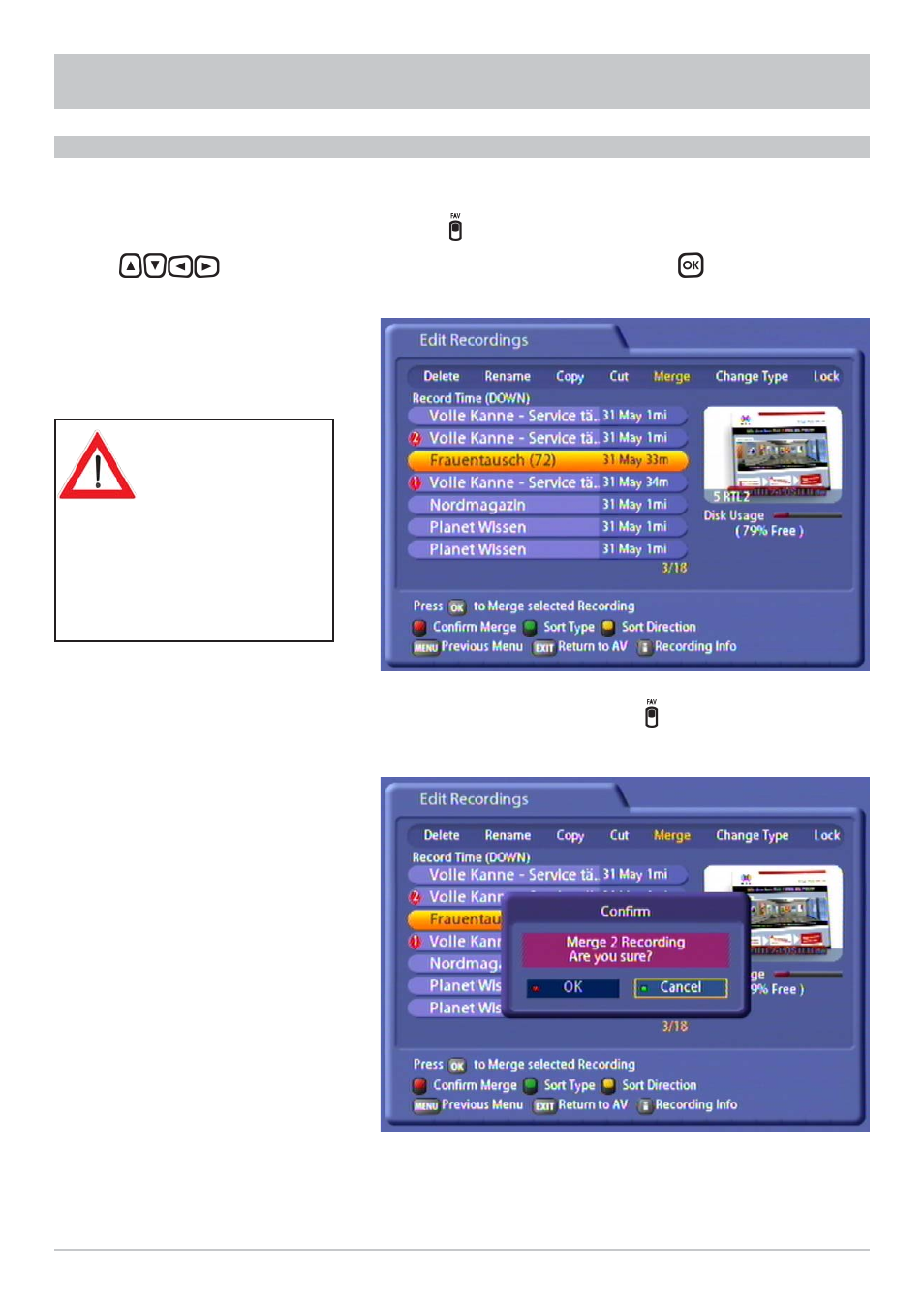 Recording list | Kathrein UFS 822sw User Manual | Page 100 / 156