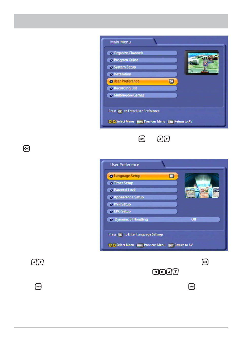 User preferences | Kathrein UFS 822sw User Manual | Page 50 / 156