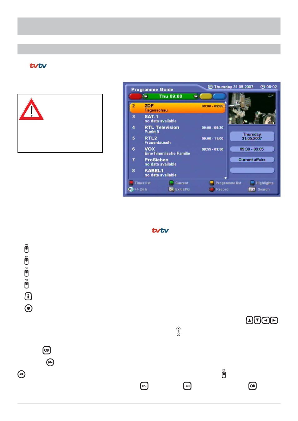 Tvtv epg and timer | Kathrein UFS 822sw User Manual | Page 69 / 156