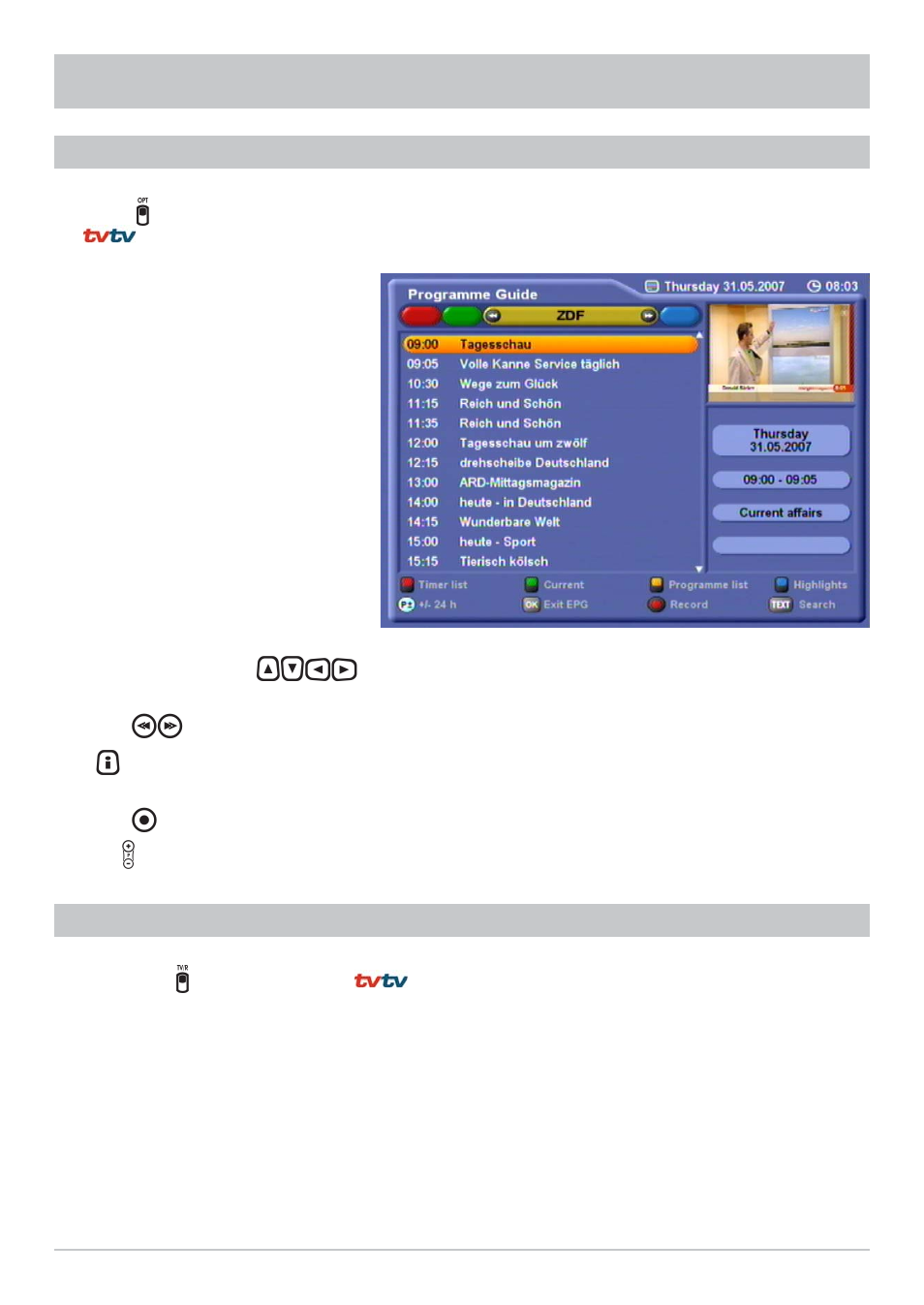 Tvtv epg and timer | Kathrein UFS 822sw User Manual | Page 70 / 156