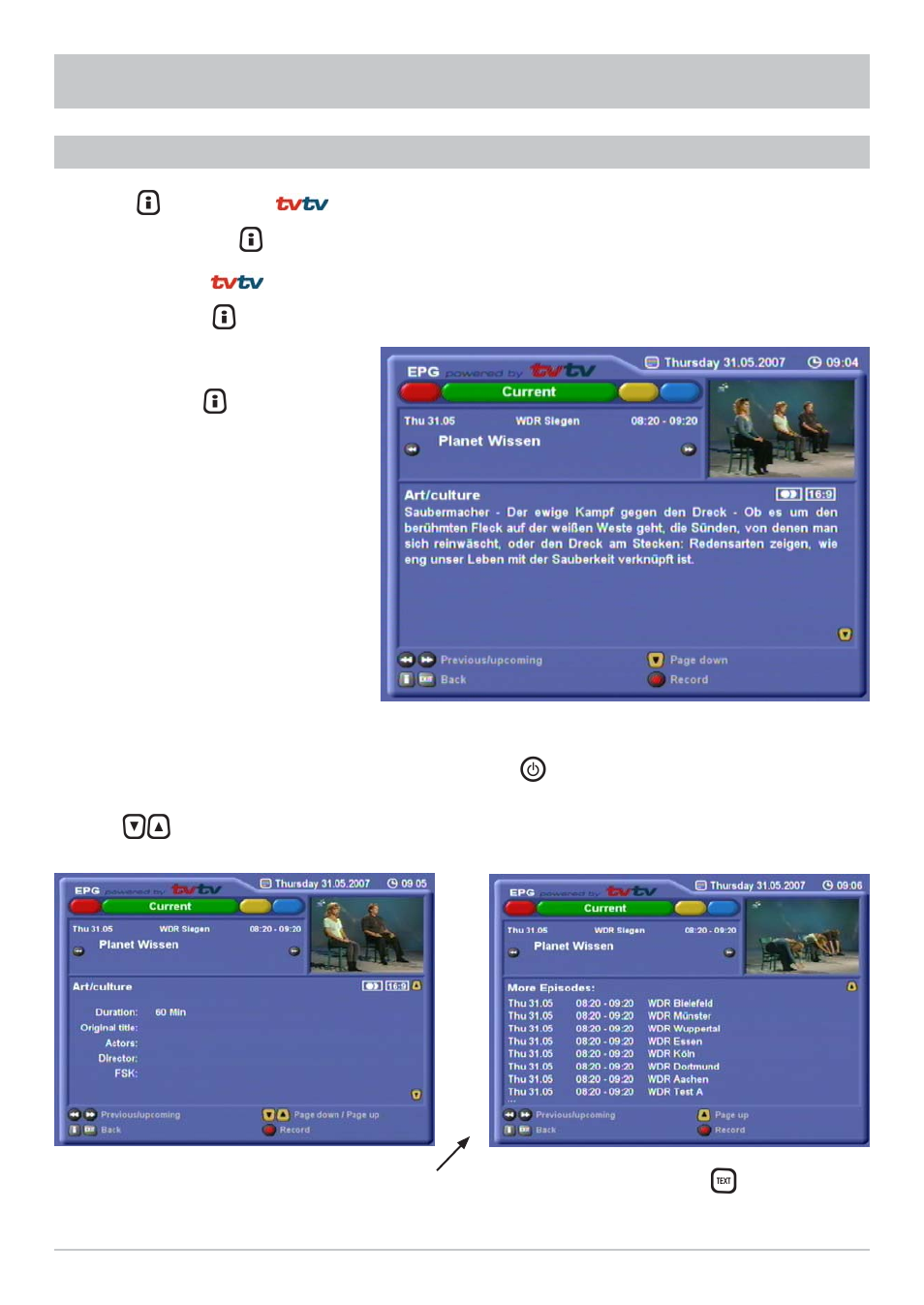 Tvtv epg and timer | Kathrein UFS 822sw User Manual | Page 74 / 156