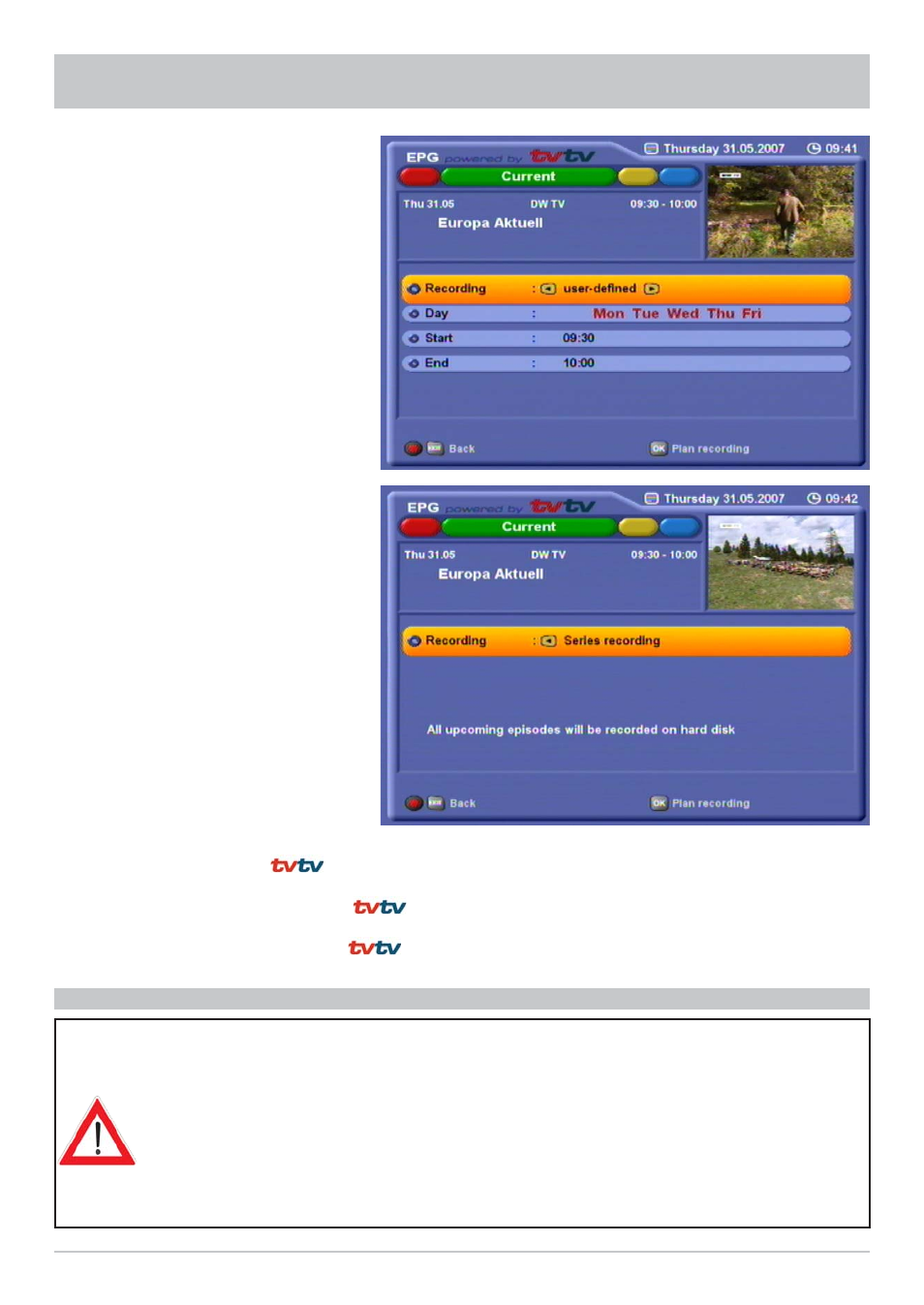 Tvtv epg and timer | Kathrein UFS 822sw User Manual | Page 77 / 156