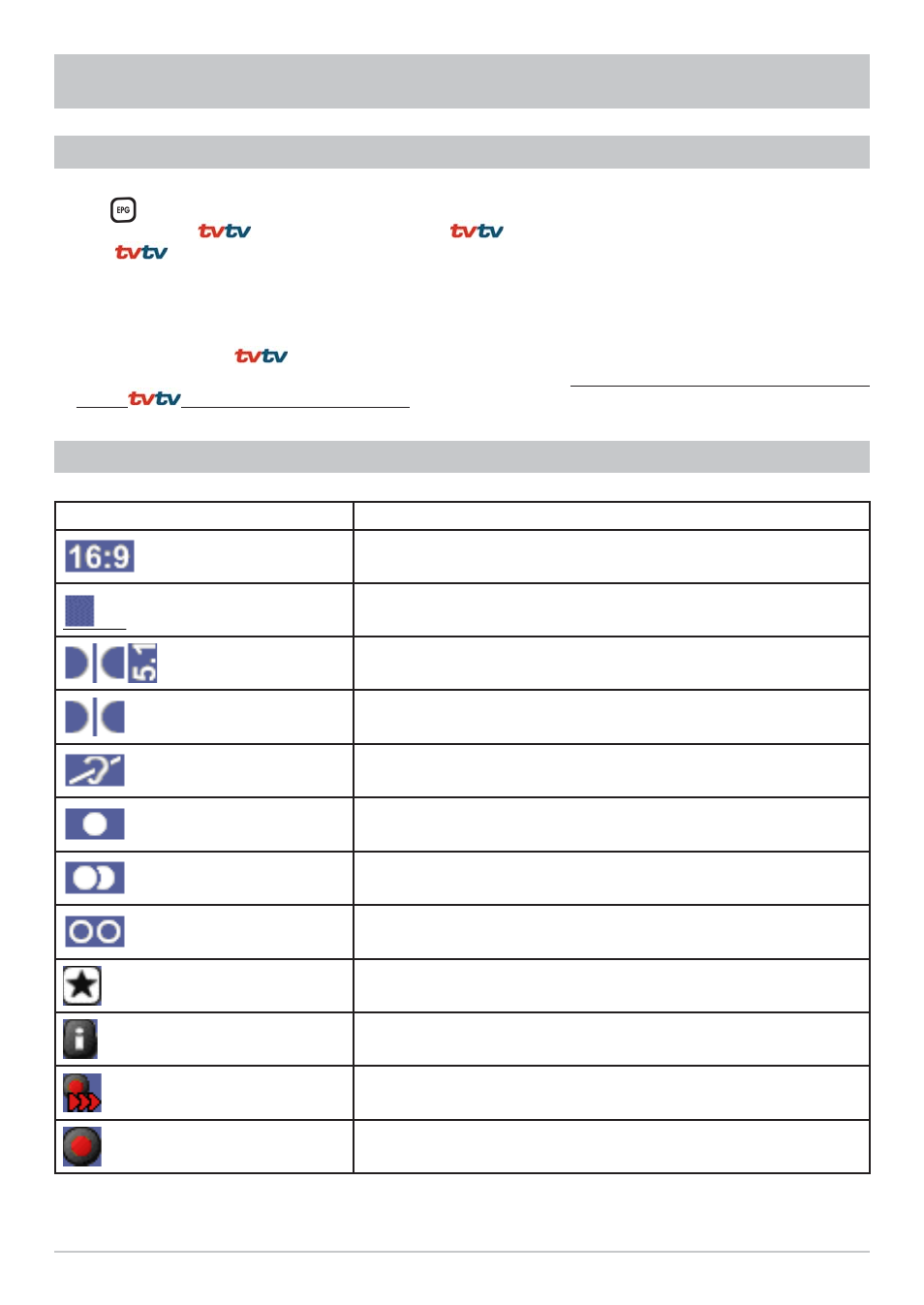 Tvtv epg and timer, Important additional information key to symbols | Kathrein UFS 822sw User Manual | Page 79 / 156