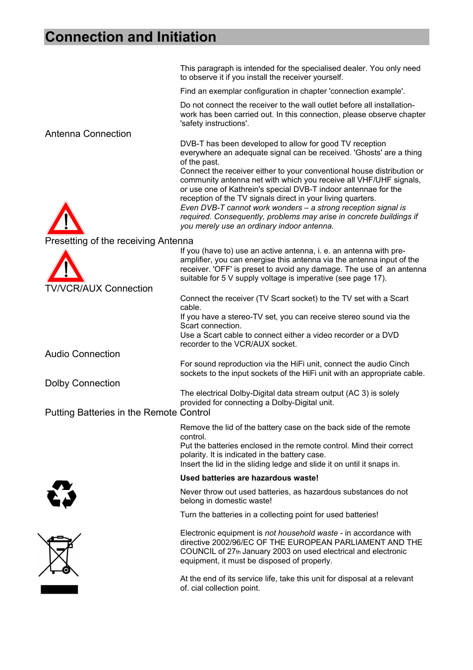 Connection and initiation | Kathrein UFD 574/S User Manual | Page 12 / 64