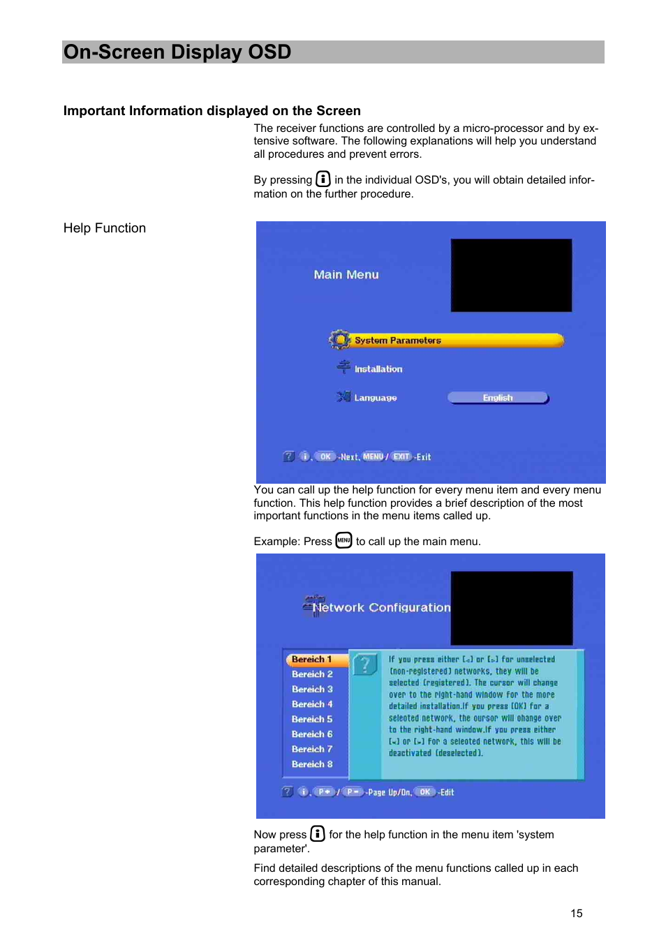On-screen display osd | Kathrein UFD 574/S User Manual | Page 15 / 64