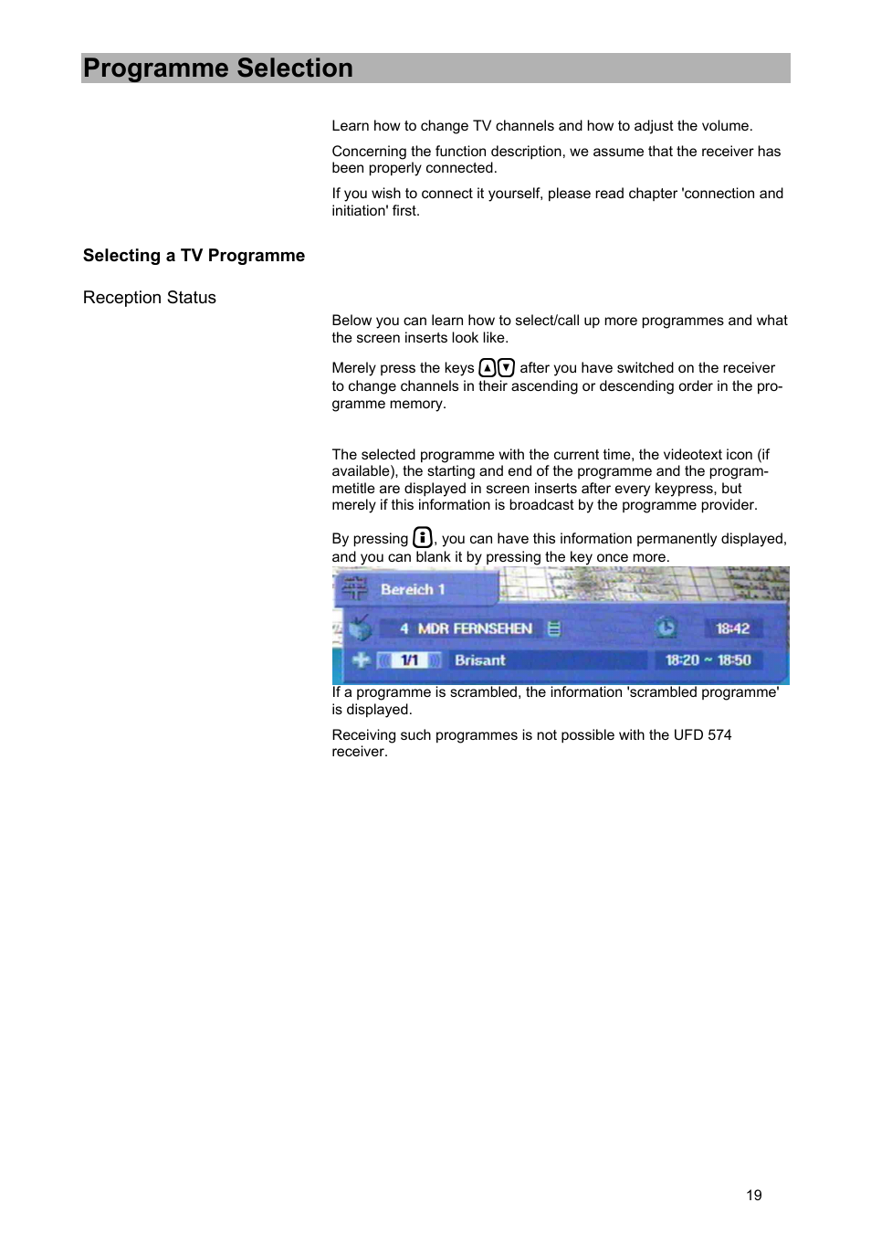 Programme selection | Kathrein UFD 574/S User Manual | Page 19 / 64