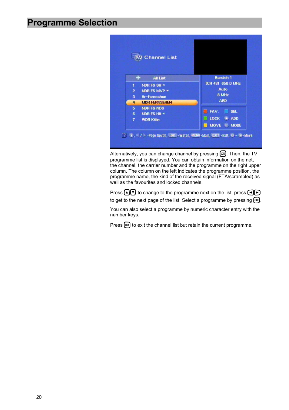 Programme selection | Kathrein UFD 574/S User Manual | Page 20 / 64
