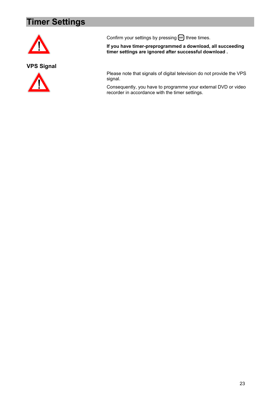 Timer settings | Kathrein UFD 574/S User Manual | Page 23 / 64